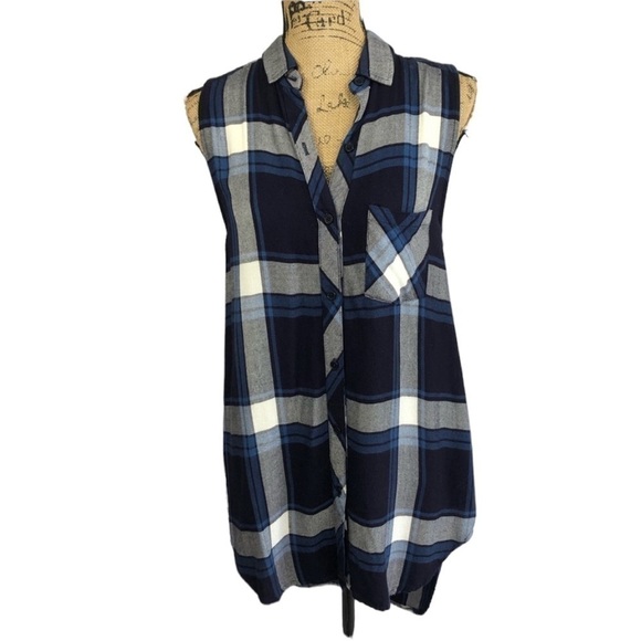 Rails Long Boho Plaid Tunic Top High Low Blue Size Small - Picture 4 of 13